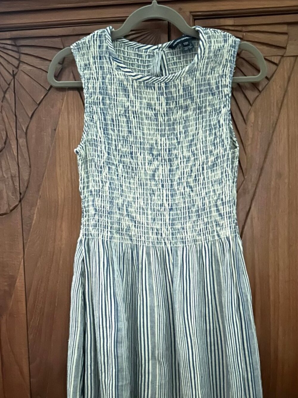 French Connection Rhodes Stripe Smocked Bodice Cotton Poplin Above Knee Dress 2